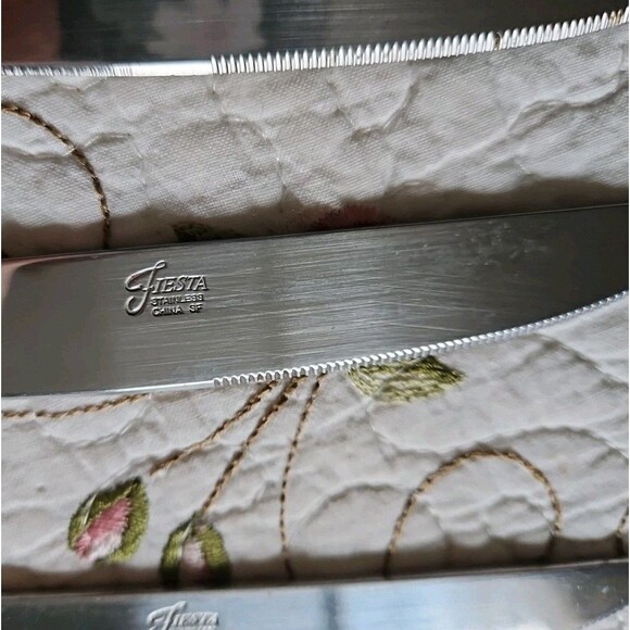 8 Vtg Homer Laughlin Fiesta Ware  Swirl Stainless Flatware Dinner Knife - Picture 2 of 6